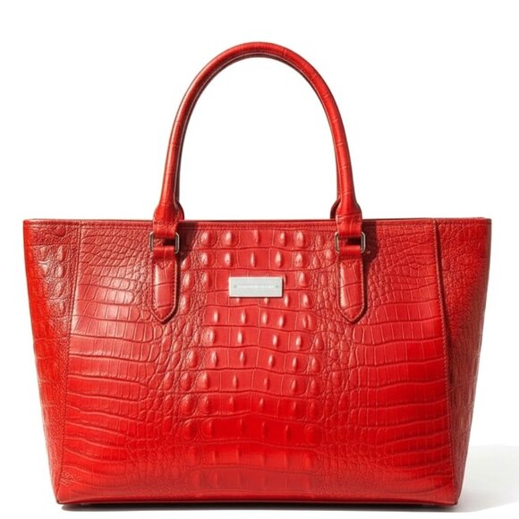 Brahmin Medium Cherry Red Croc Embossed Asher Tote - Picture 1 of 16